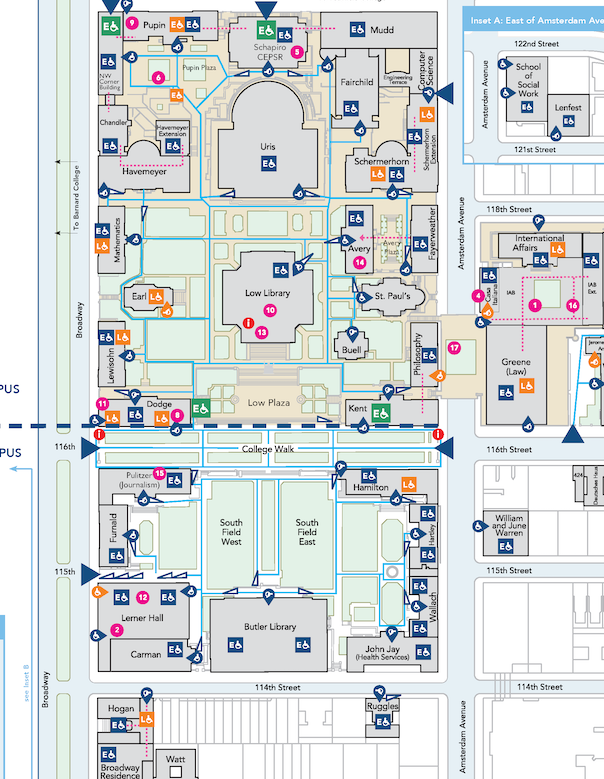 Columbia University Morningside Campus Disability Access Map