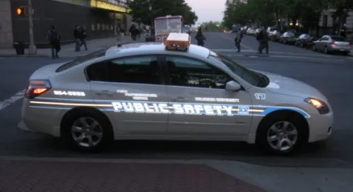 One of Public Safety's new patrol vehicles, a hybrid Nissan Altima, is an Advanced Technology Partial Zero Emissions Vehicle (AT-PZEV).  