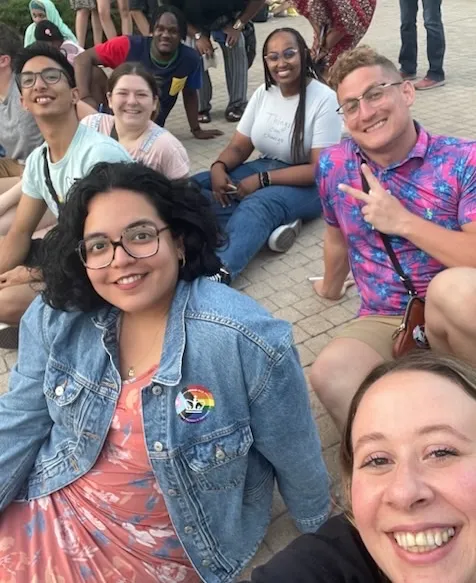 A group selfie photo with members of the Columbia Dining and Housing teams who attended Linda Loves Bingo at Little Island, NYC.