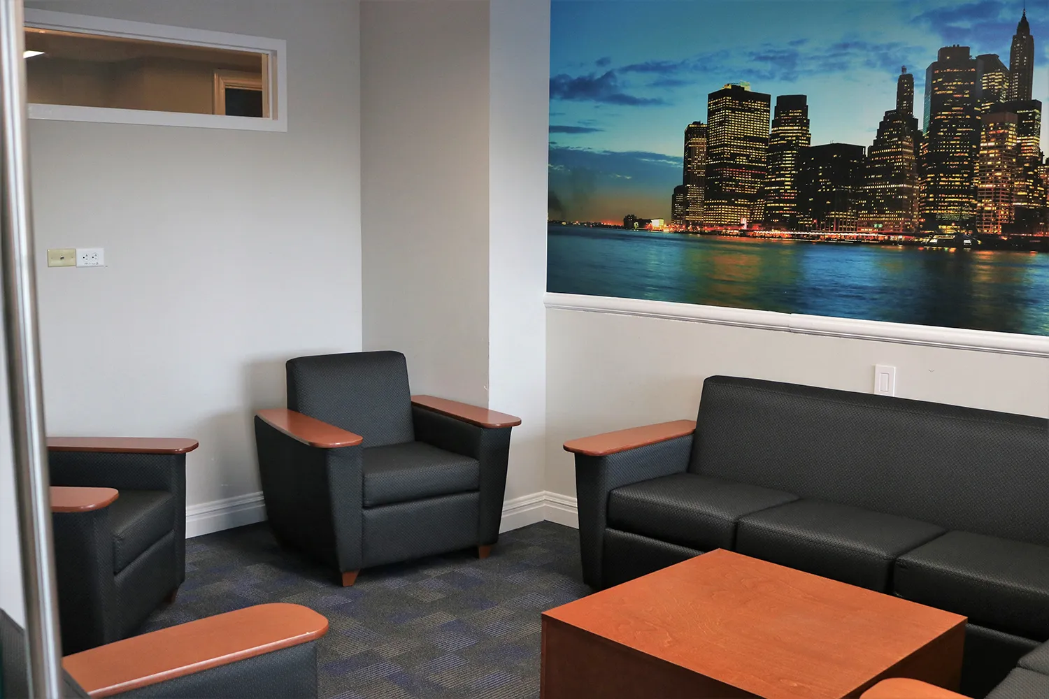 A new lounge, part of the floor-to-ceiling renovation on floors seven through ten of Carman Hall.