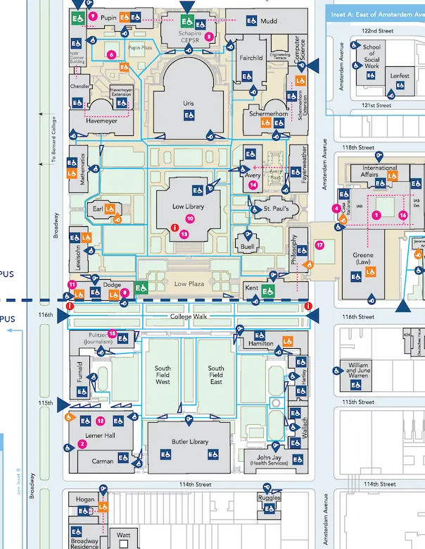 Columbia University Morningside Campus Disability Access Map