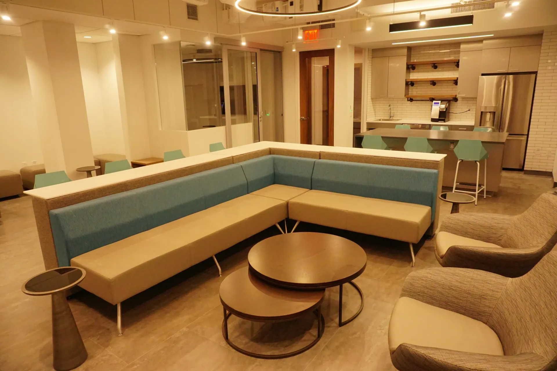 The waiting room and kitchen of the new Psychology Lab in Schermerhorn.