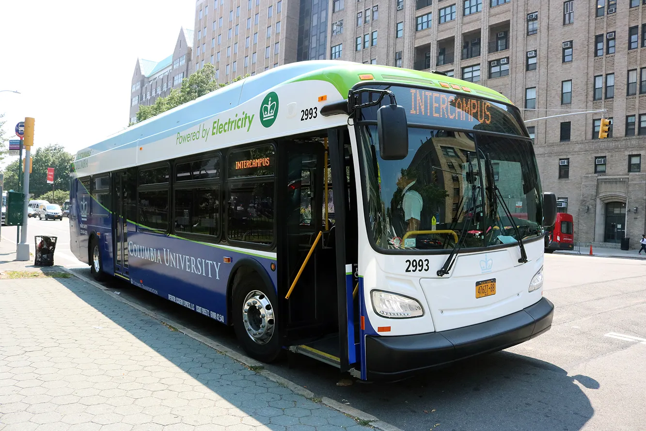 Electric shuttle bus parked at CUIMC stop