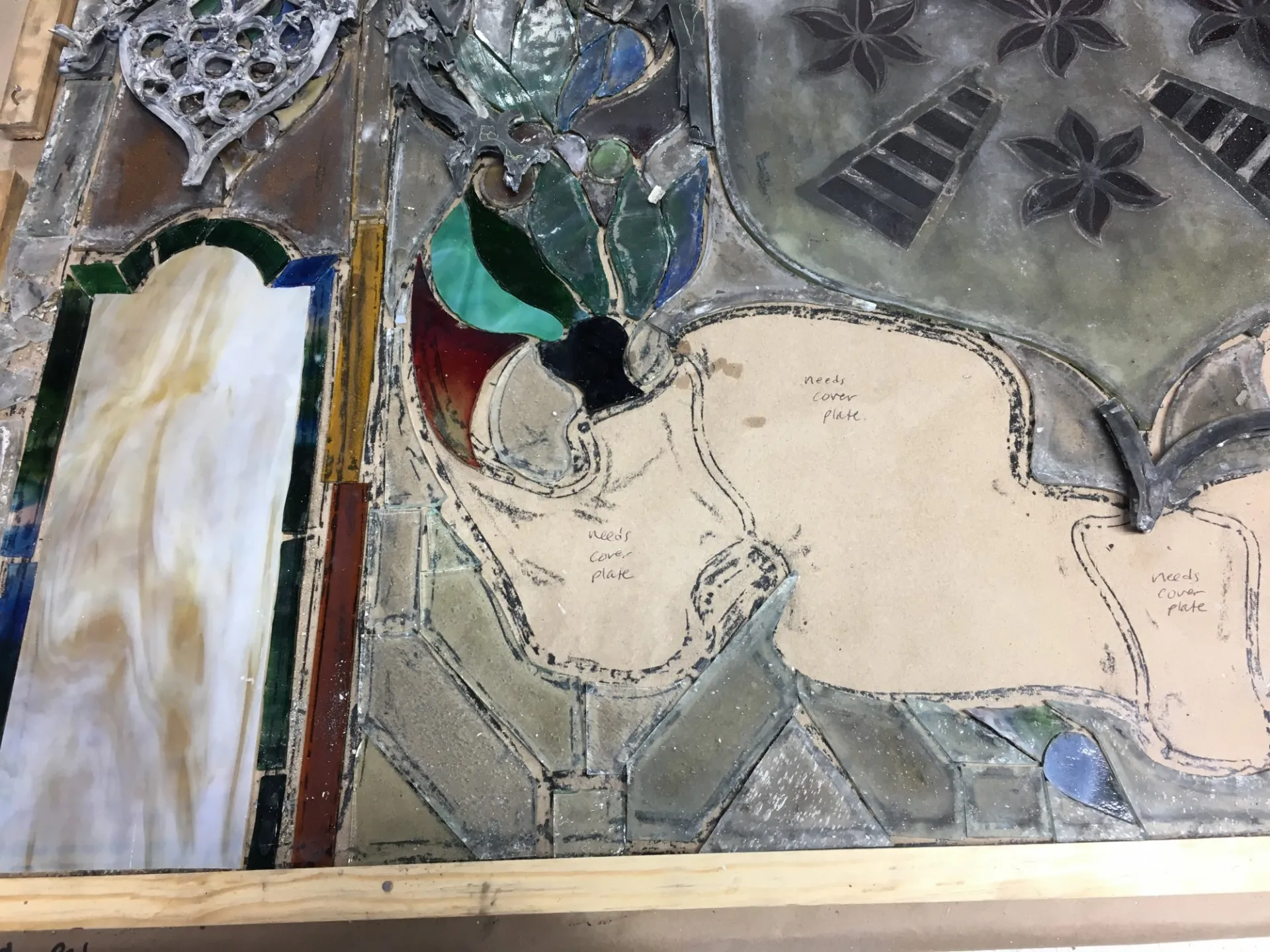 The stained-glass windows from the dome have traveled to a restoration studio for cleaning and repairs. 