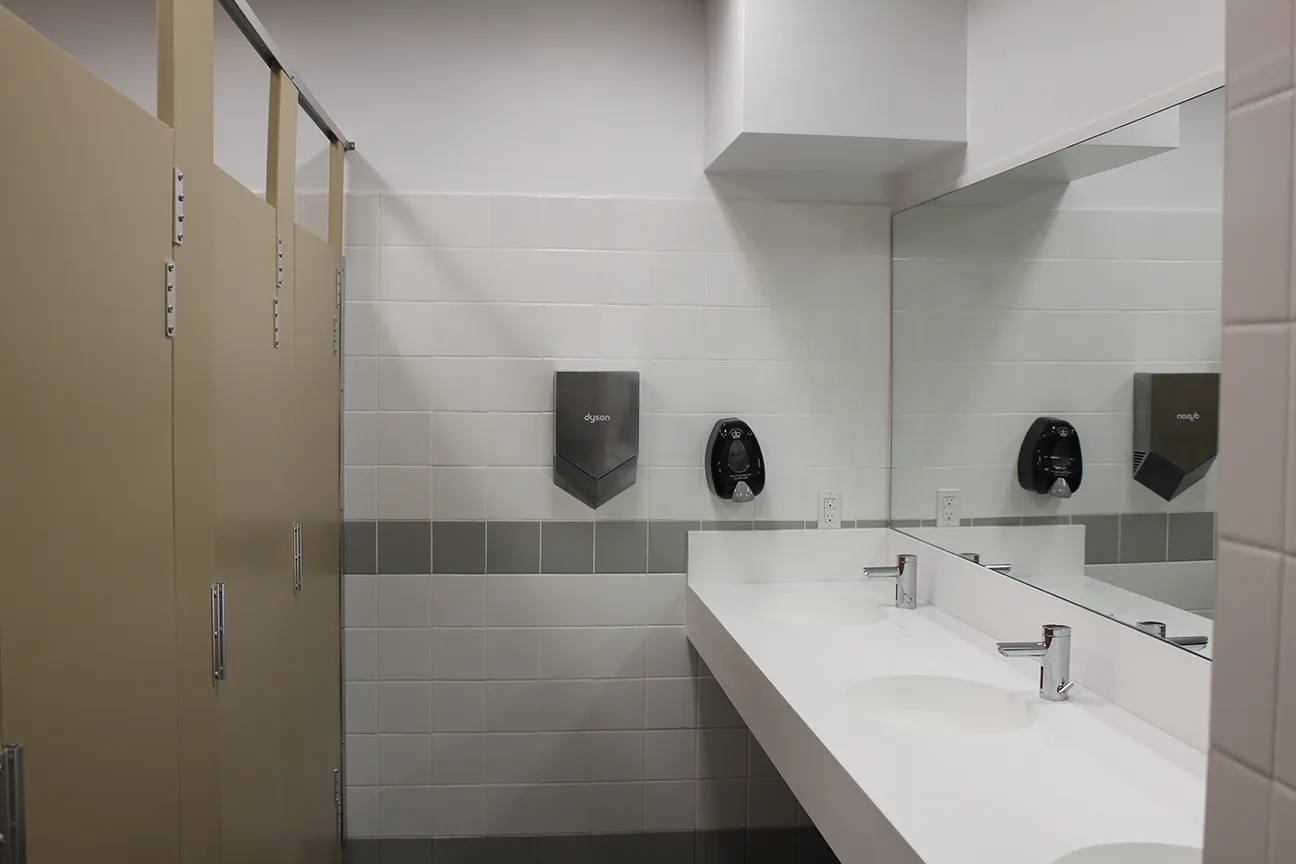 A restroom in Mathematics that was renovated over the summer as part of the ongoing restroom enhancement initiative.