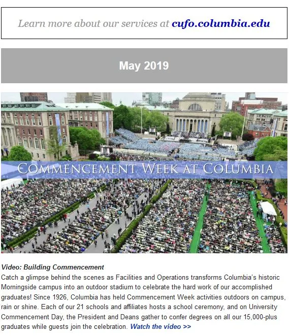 Columbia University Facilities and Operations May inFO newsletter