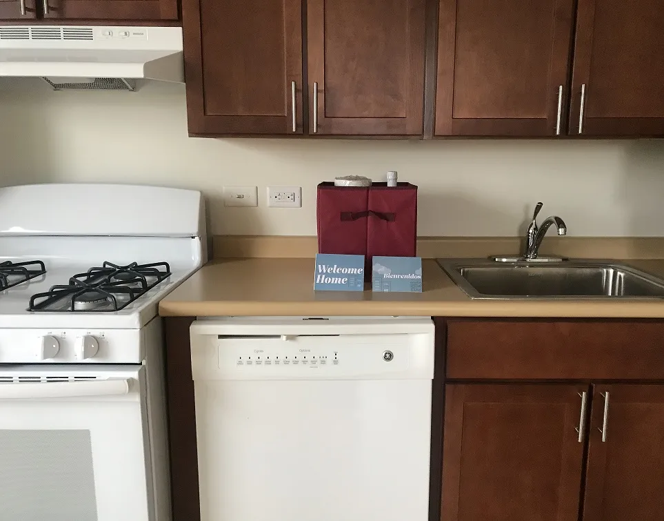 A kitchen in one of the new apartments.