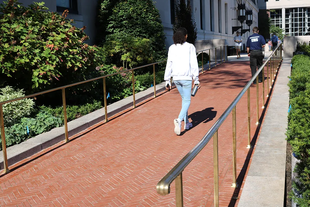 Butler Plaza, from the front of Butler Library to Millennium Walk, was renovated and restored. Previous to this project, Butler Plaza had steps and metal accessibility ramps that led to the library’s entrance. This project consisted of a complete plaza restoration consistent with the overall campus architecture and landscaping plan, including the replacement of the steps from the east and west approaches to the library’s main entrance with permanent sloped accessible pathways.  
