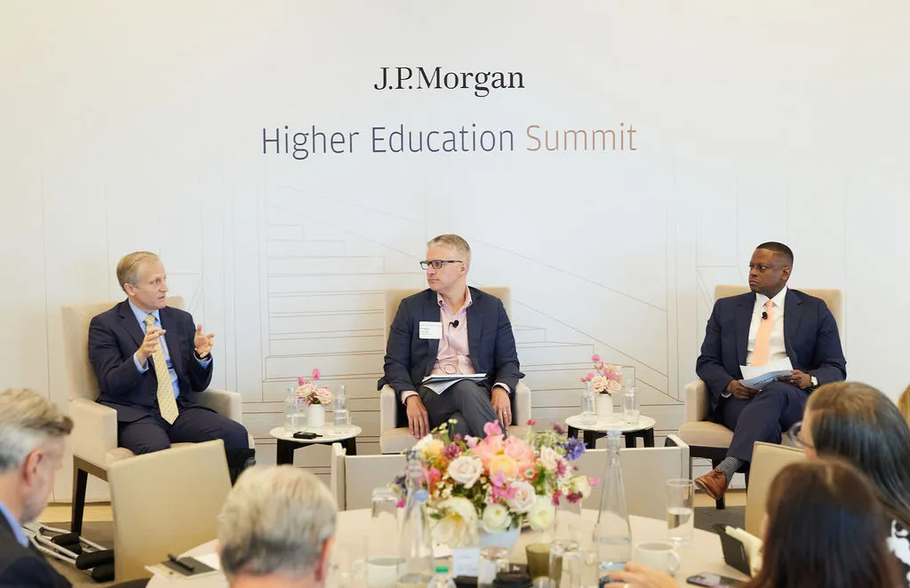 Facilities and Operations EVP David M. Greenberg speaks on a panel with Andy Horner, executive vice president of Business & Administrative Services at the University of Dayton and Lionel Lynch, head of Workforce Housing Solutions at J.P. Morgan Commercial & Investment Bank.
