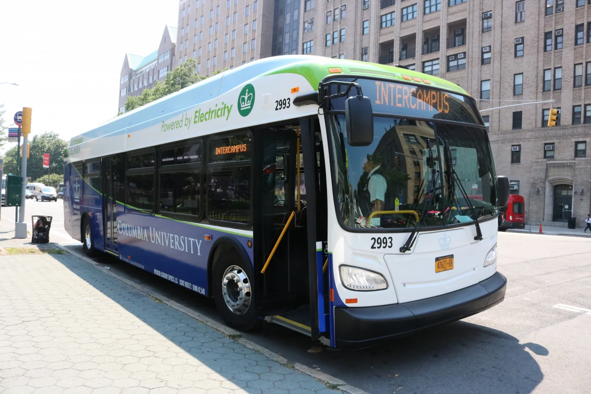 Electric bus parked outside CUIMC