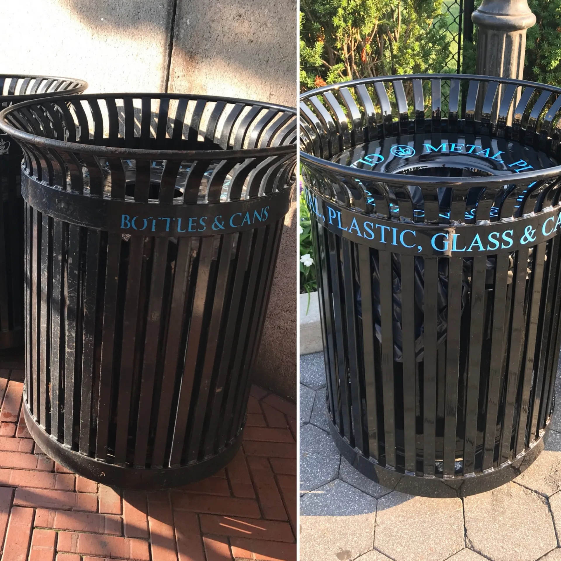 A before and after comparison of the metal/glass/plastic/cartons receptacle