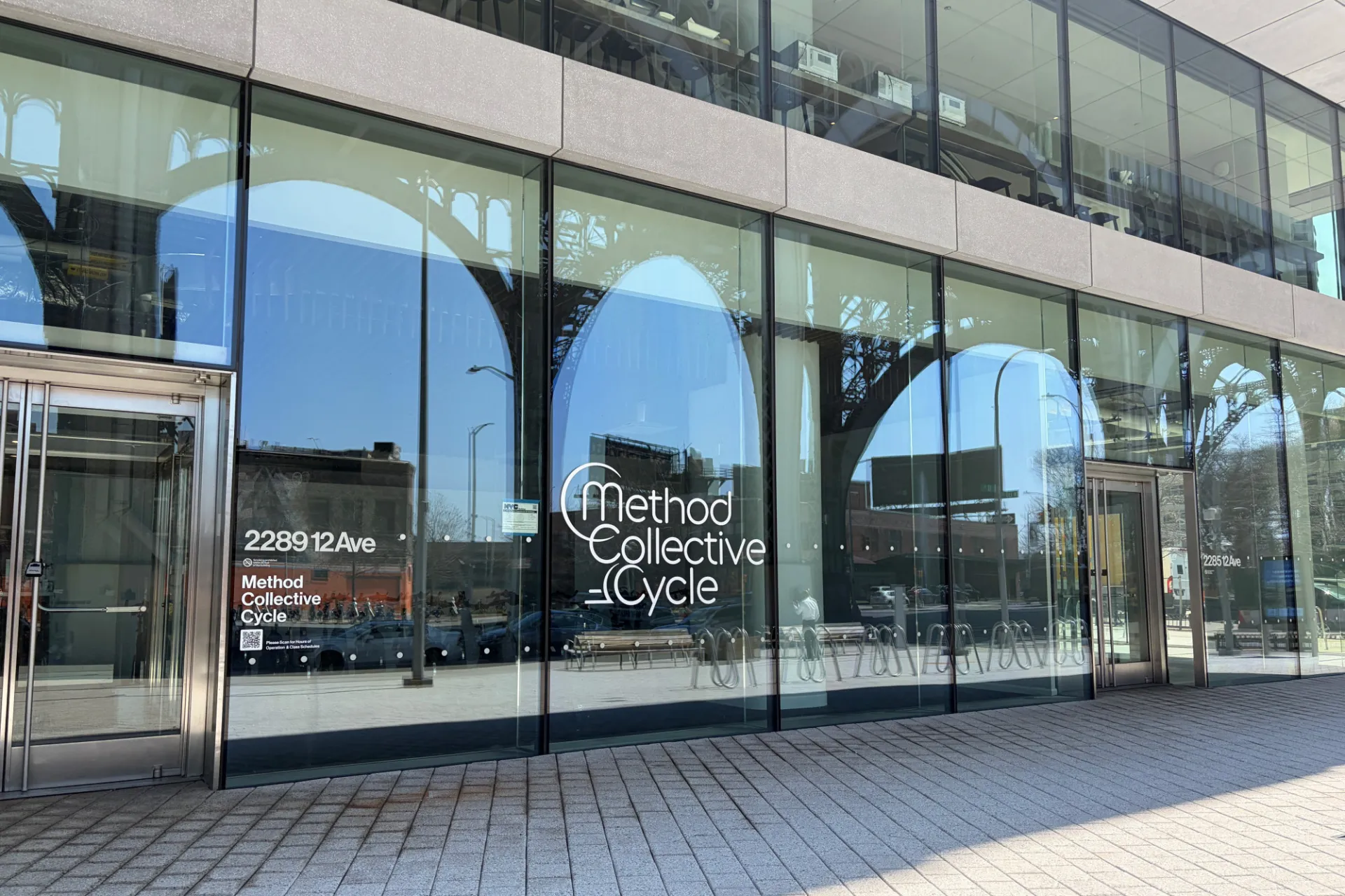 The storefront of Method Collective Cycle at Henry R. Kravis Hall. 