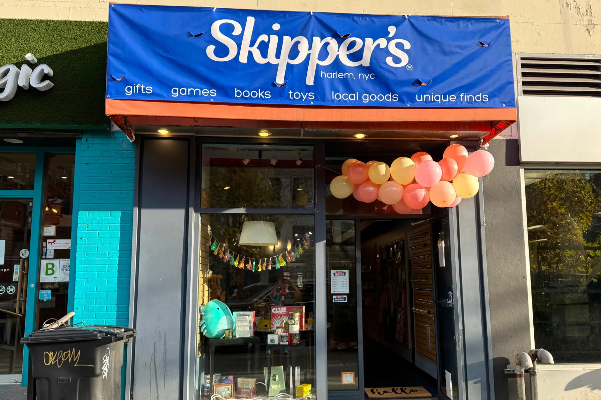 The storefront of Skipper's, a gift store that features games, toys, books, local goods and more. 