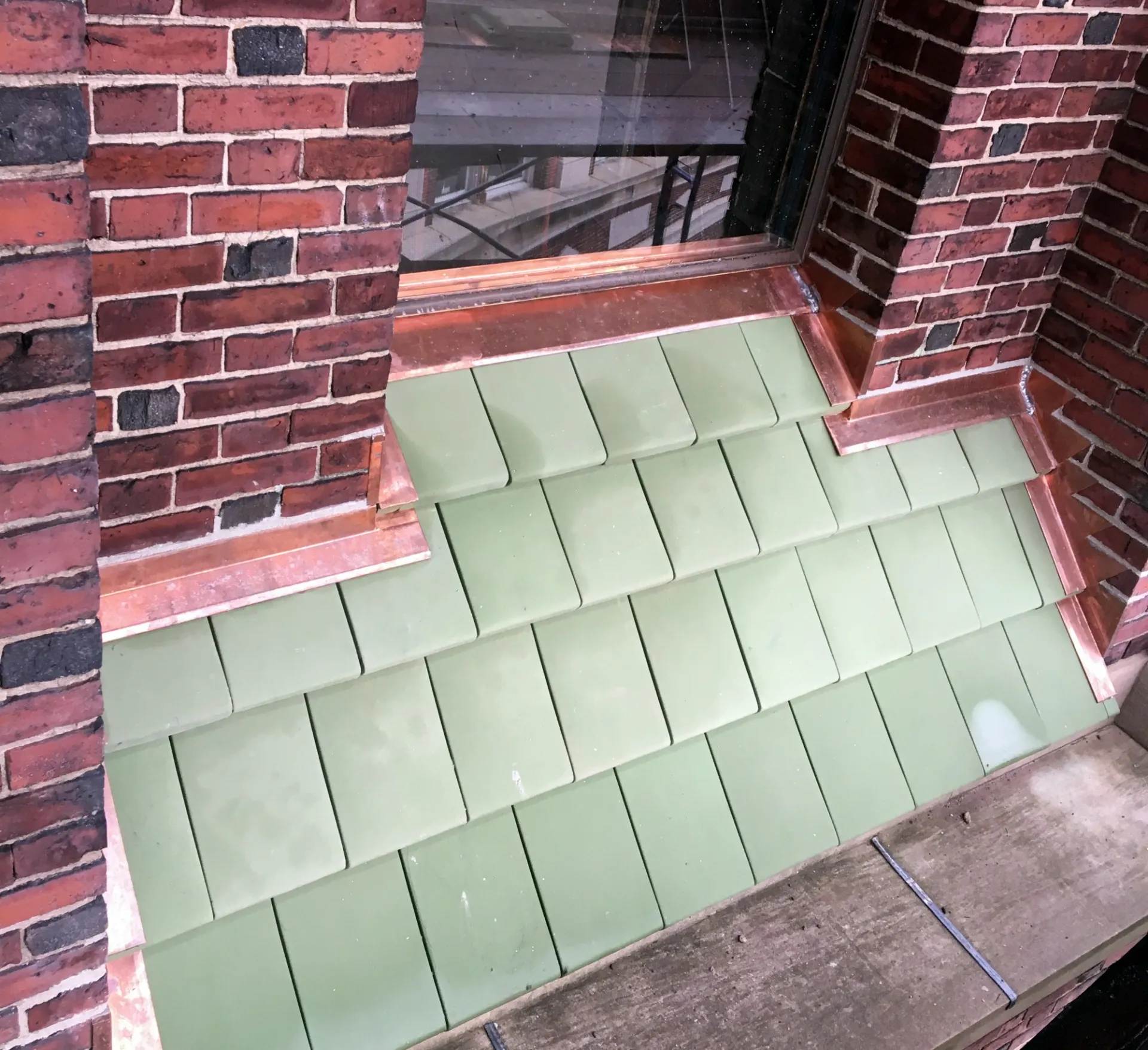 Newly replaced portions of the St. Paul’s Chapel roof.