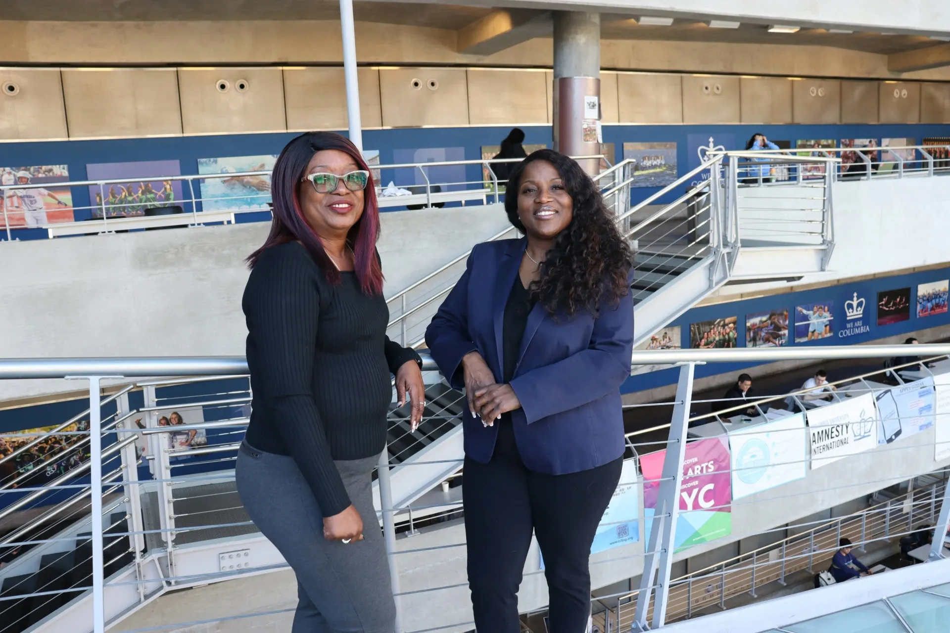 Tammie (left) and Nakia (right) stand side-by-side on the ramps of Lerner Hall
