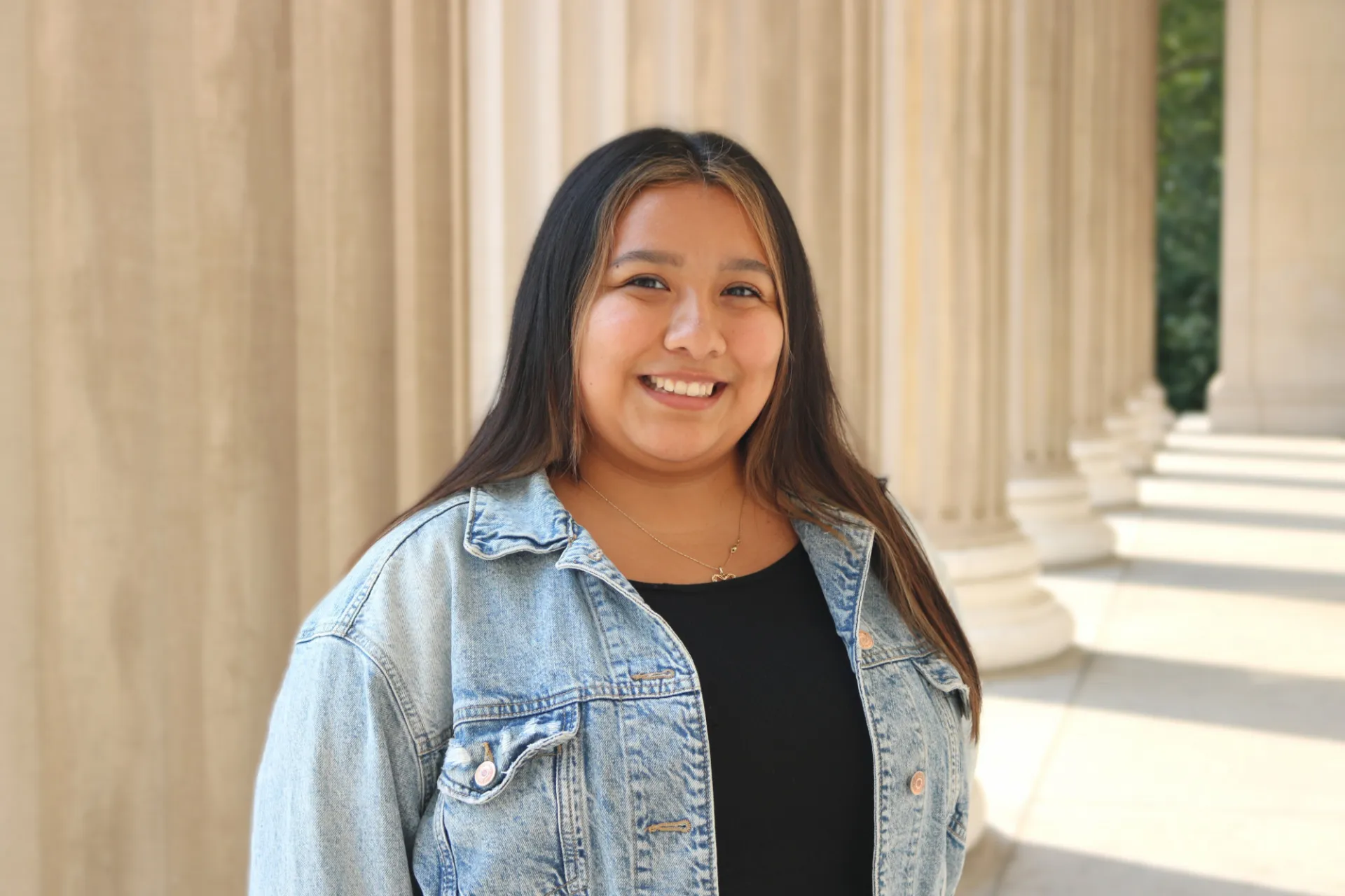 Addy Velez outside Low Library near columns
