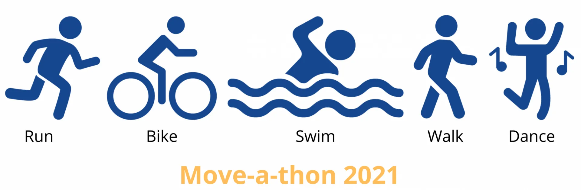 running, biking, walking, swimming, dancing animated graphic in blue