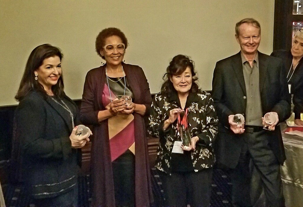 La-Verna Fountain (second from left) accepting the International Real Estate Federation U.S. Chapter’s (FIABCI-USA) annual Grand Prix of Real Estate Awards for the University’s development in Manhattanville