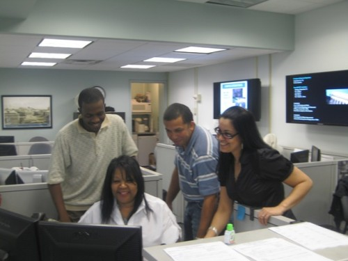 Facilities Services Center Coordinators Paris Renaud, Juliette Hutchinson and Eric Nieves and Supervisor Wanda Roman are on the front lines with clients every day. Facilities Services Center Coordinators Paris Renaud, Juliette Hutchinson and Eric Nieves and Supervisor Wanda Roman are on the front lines with clients every day.