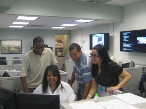 Facilities Services Center Coordinators Paris Renaud, Juliette Hutchinson and Eric Nieves and Supervisor Wanda Roman are on the front lines with clients every day. 