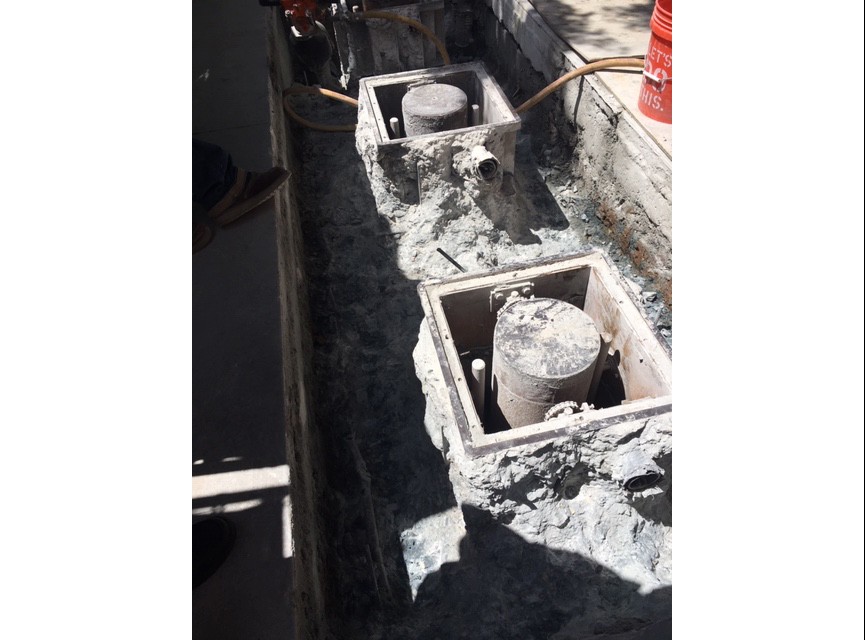A concrete base has been poured around the bollards A concrete base has been poured around the bollards