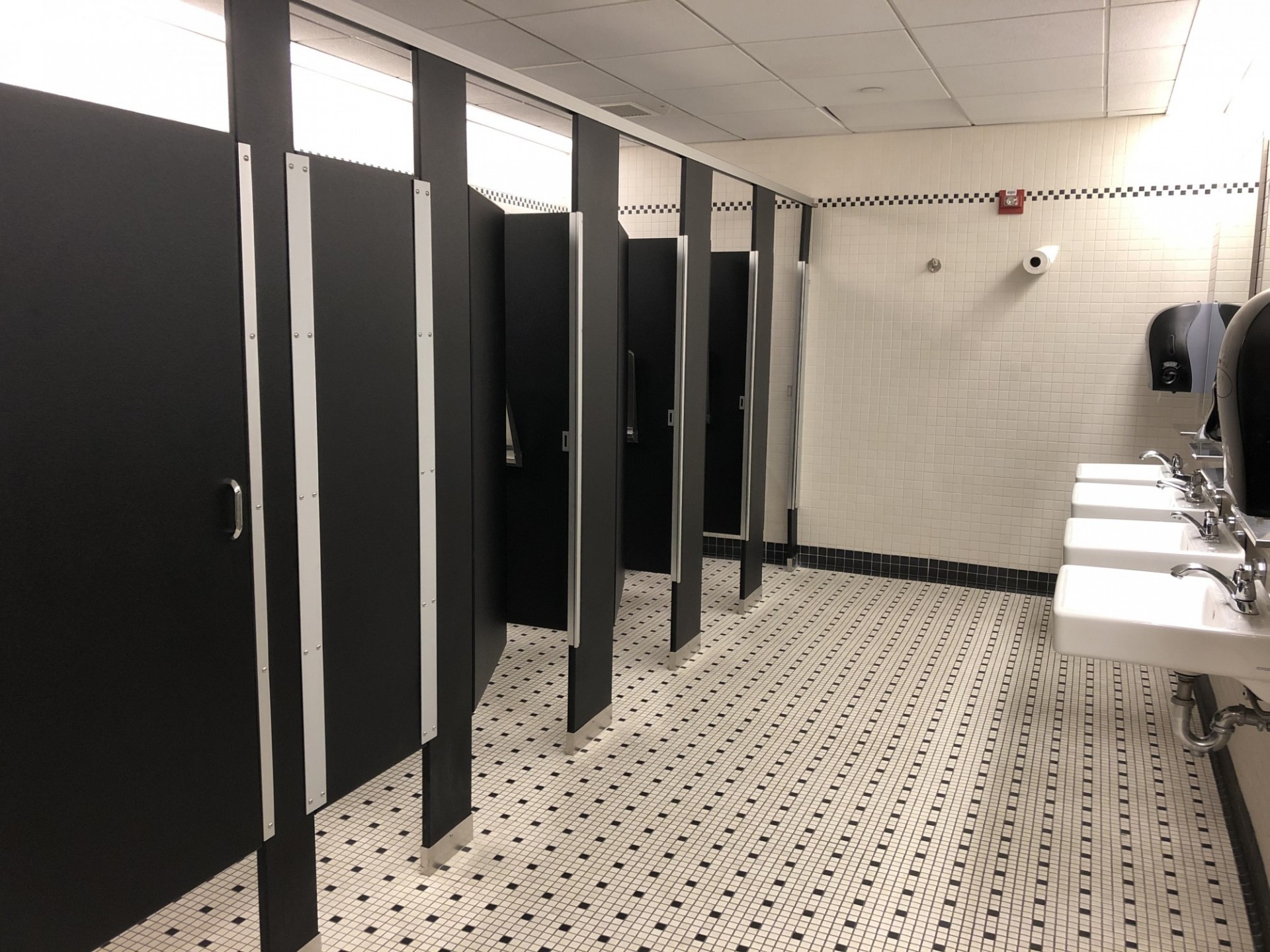 New partitions were installed in restrooms on the fourth floor of Butler Library.