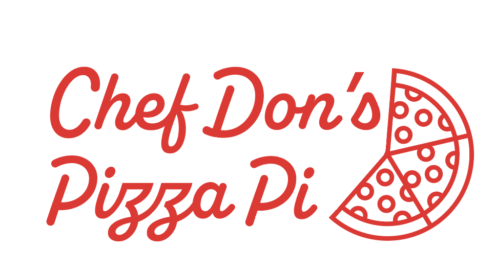 Chef Don's Pizza Pi Logo, Red text pizza graphic