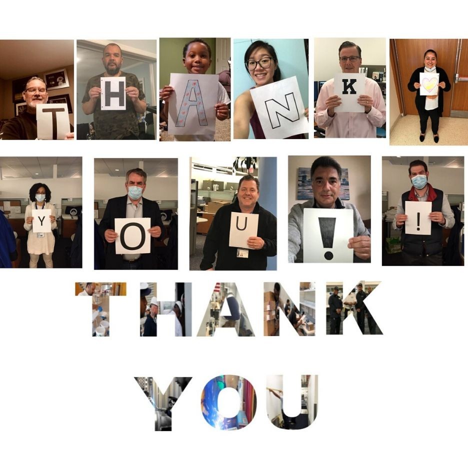 Photo collage of Manhattanville Facilities Team with Thank You Sign