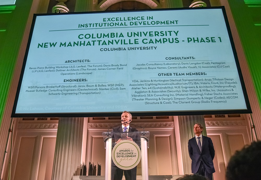 David M. Greenberg, executive vice president for Columbia University Facilities and Operations, accepted the award at the ULI NY gala reception on April 4, 2019. (Photo: Steven Lipofsky) David M. Greenberg, executive vice president for Columbia University Facilities and Operations, accepted the award at the ULI NY gala reception on April 4, 2019. (Photo: credit: Steven Lipofsky)