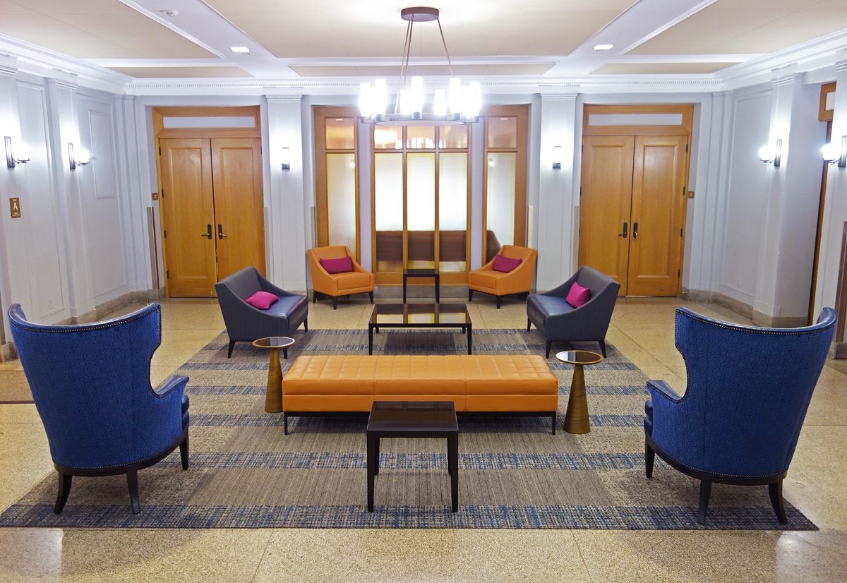 Faculty House lobby with new furniture