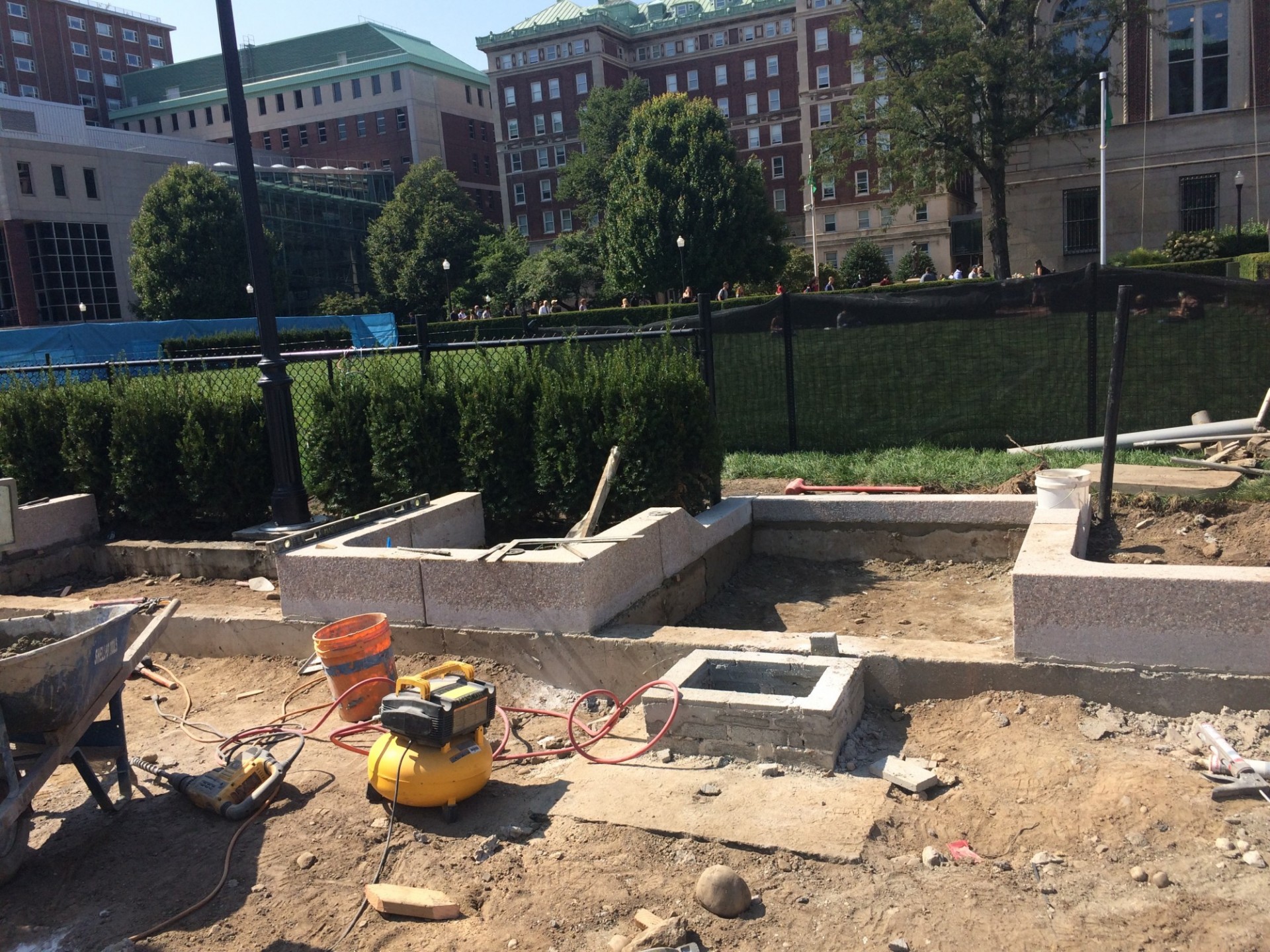 Areas for plantings and flowerbeds will be prominent along the pathway perimeters. Continuation of the granite curbing around the planting area can be seen in this image. (Photo from September 11, 2017)