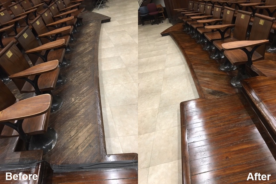 Before and after floor treatments performed in Havemeyer 309