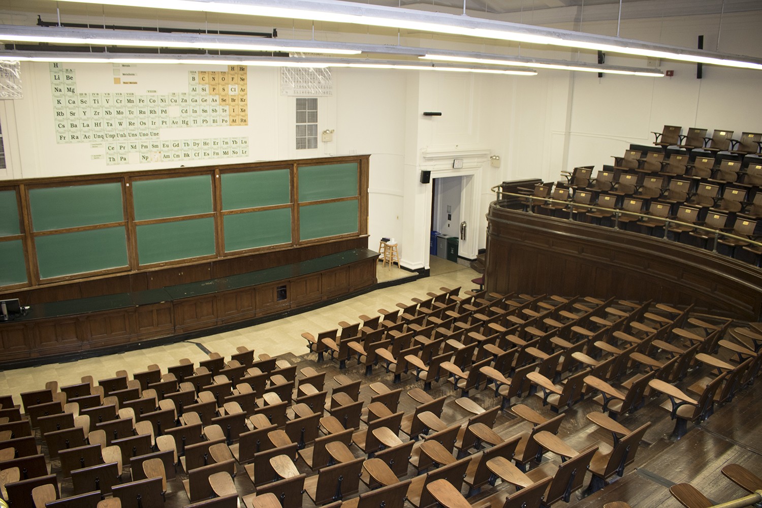 309 Havemeyer Hall, an iconic lecture hall featured in several Hollywood films, will benefit from new LED lights and a podium restoration during winter break - one of many improvements taking place across campus during winter recess. 309 Havemeyer Hall, an iconic lecture hall featured in several Hollywood films, will benefit from new LED lights and a podium restoration during winter break - one of many improvements taking place across campus during winter recess.
