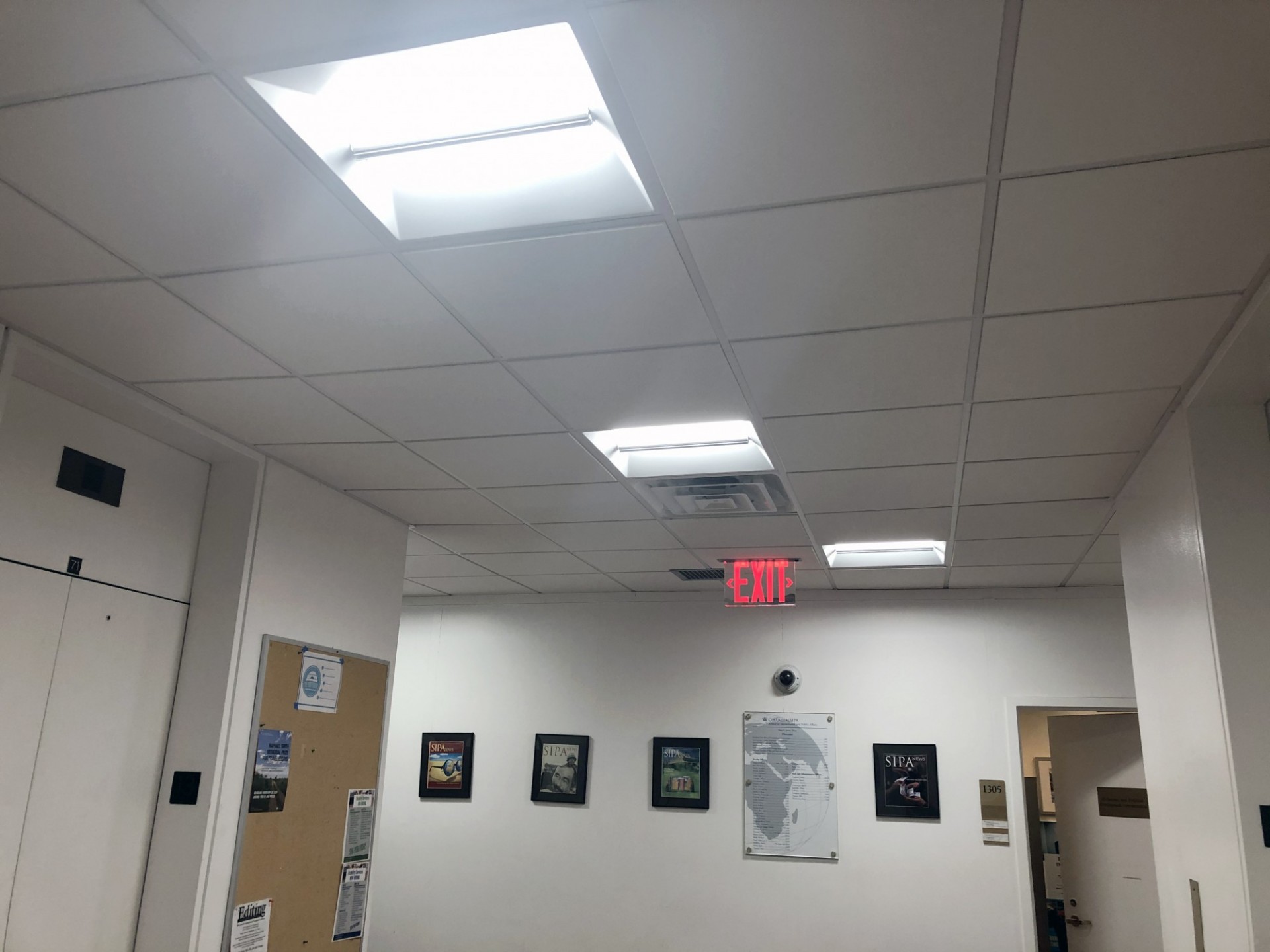 Public space on the twelfth and thirteenth floors of the International Affairs Building was improved with the installation of new ceiling tiles and LED lights.