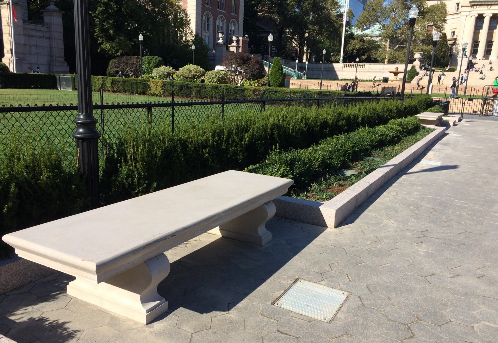 One of eight new benches installed along the perimeter of Butler Lawn (Photograph from October 3, 2017)