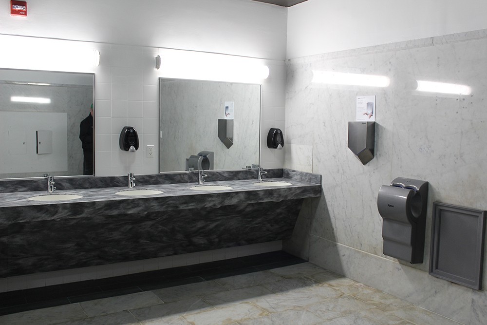  As part of an ongoing Morningside campus restroom program, restrooms were renovated in Low Library and Pupin Hall. The renovations include sustainable elements such as the replacement of paper towel dispensers with hand driers.