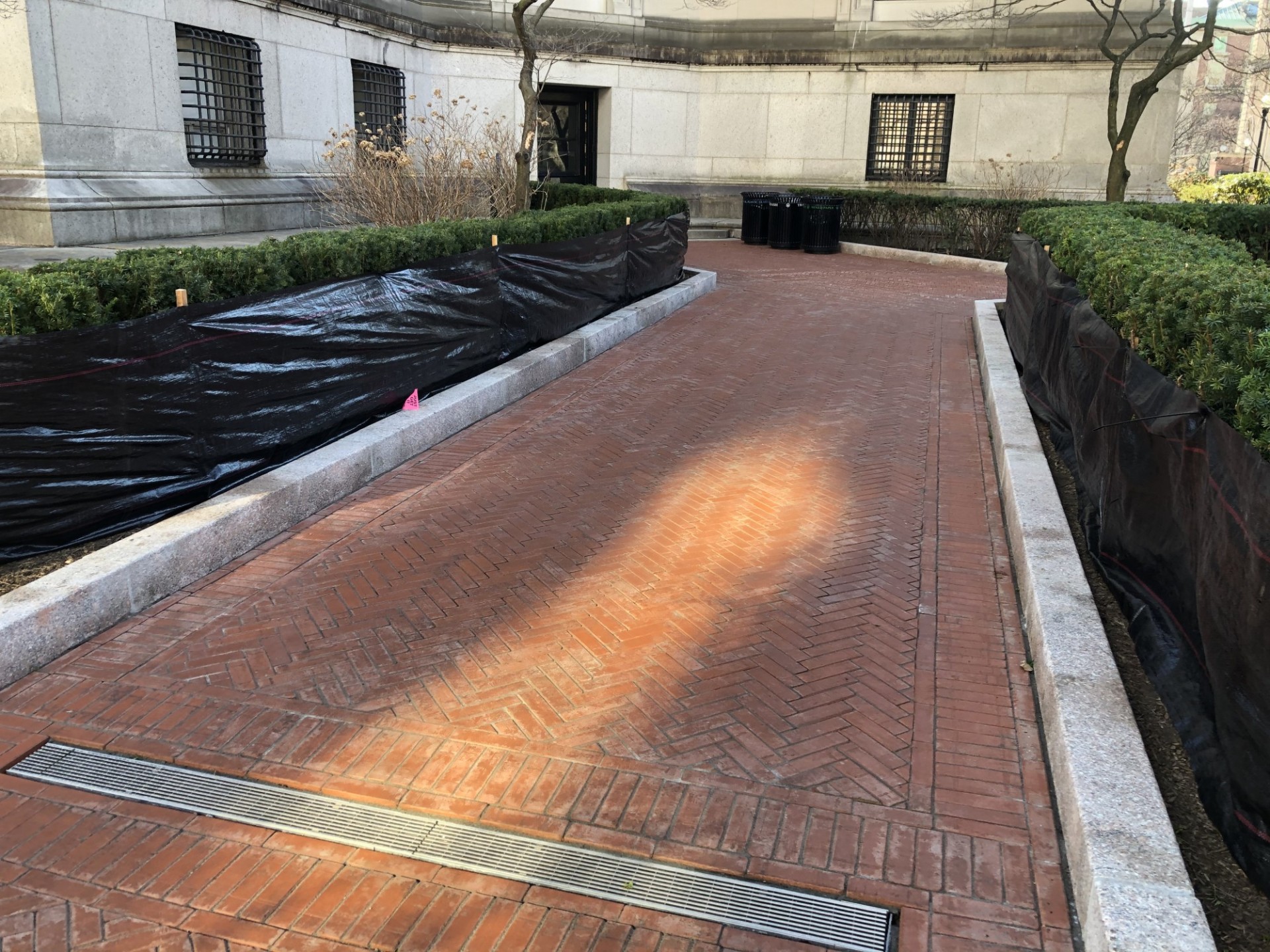 Brick pavers were repaired and a new trench drain was installed at the walkway leading to the northwest entrance of Low Library.