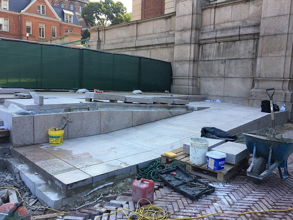 Granite is being installed at the new, accessible ramp at Low Plaza. Granite is being installed at the new, accessible ramp at Low Plaza.