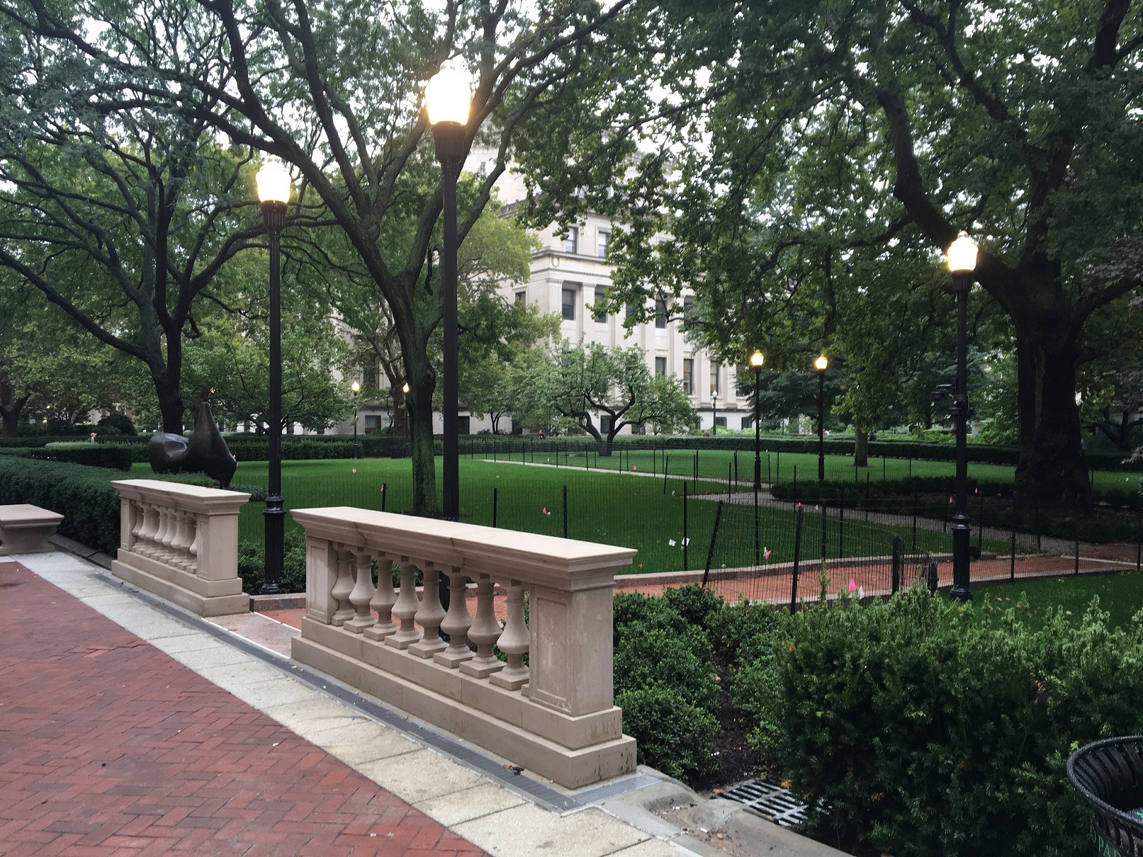 Mathematics lawn: Perimeter shrubs were reduced to widen walkways and increase access points Mathematics lawn: Perimeter shrubs were reduced to widen walkways and increase access points