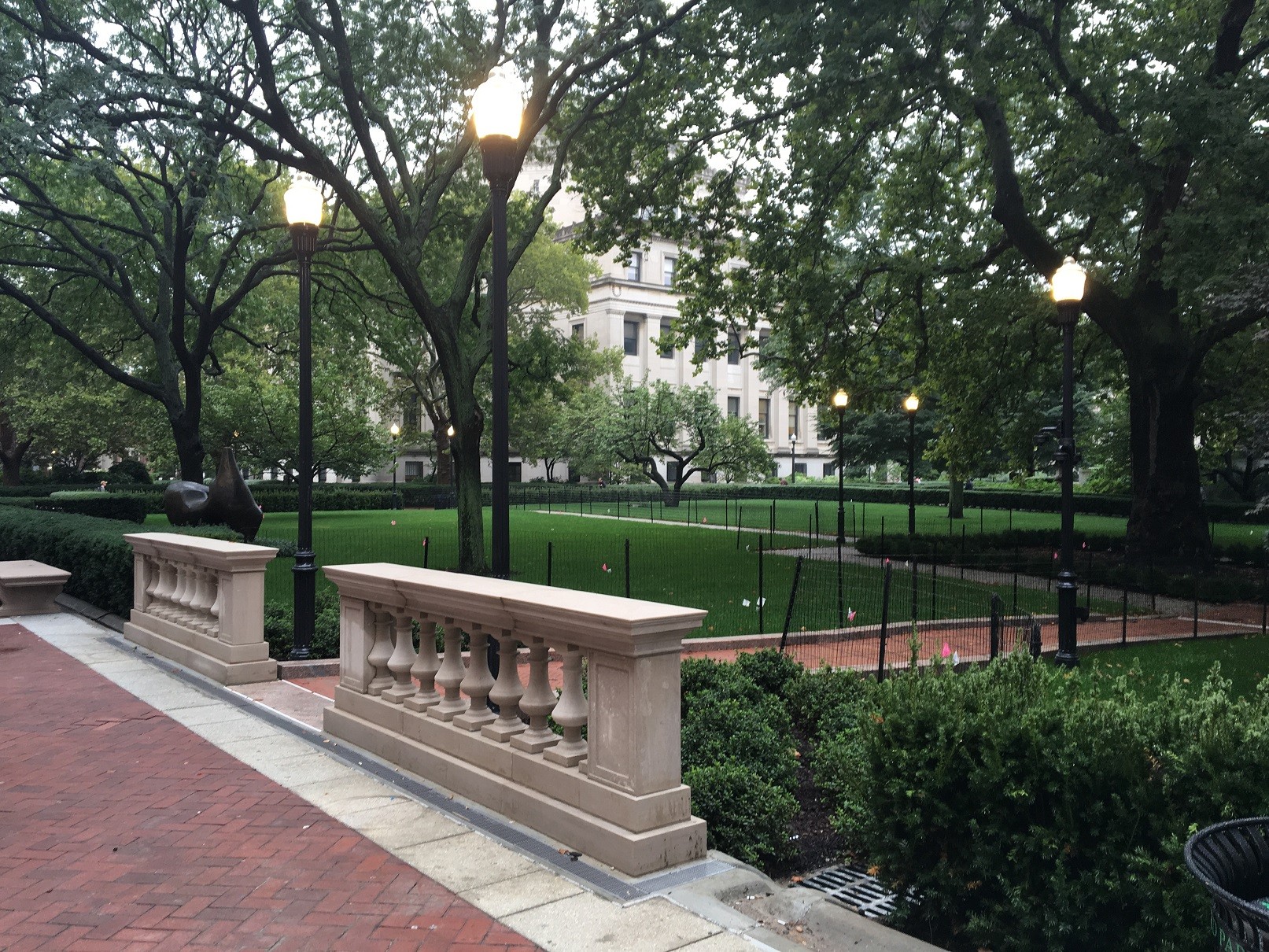 Mathematics lawn: Perimeter shrubs were reduced to widen walkways and increase access points