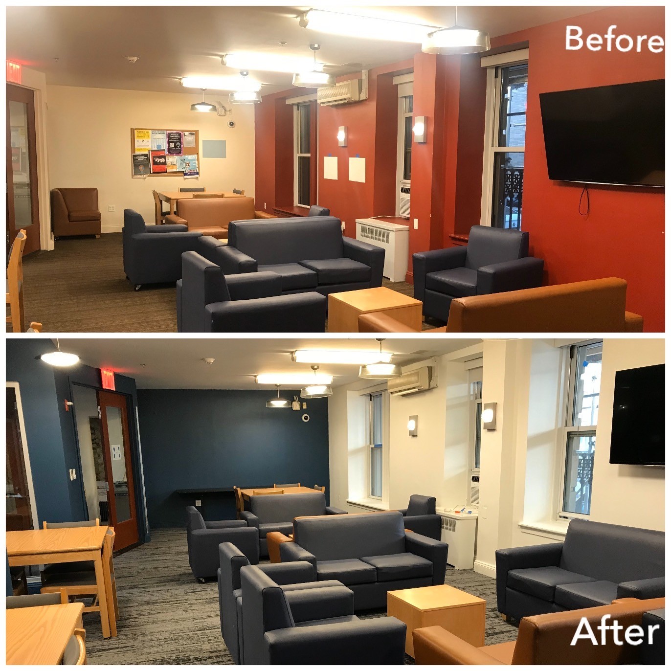 The McBain lounge was refreshed with new carpeting and paint.