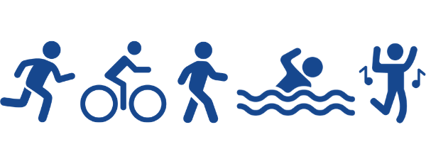graphic displaying emoji running, biking, walking, swimming, and dancing