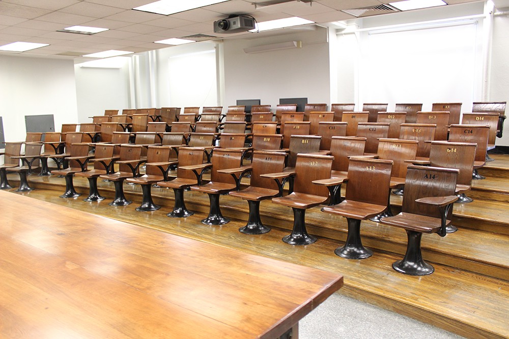 Several improvements took place at Pupin Hall during winter break, including the refinishing of the podium, wood floors, and chairs in the lecture hall 329.