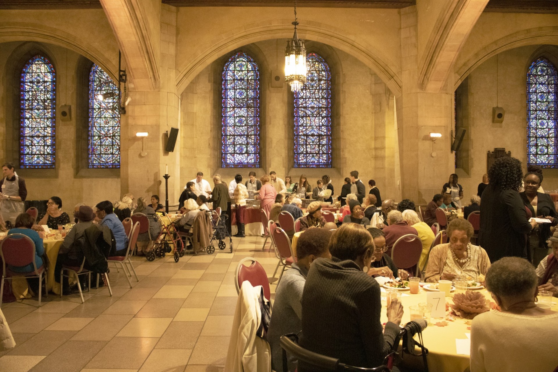 A Thanksgiving luncheon for senior citizens held inside Riverside Church