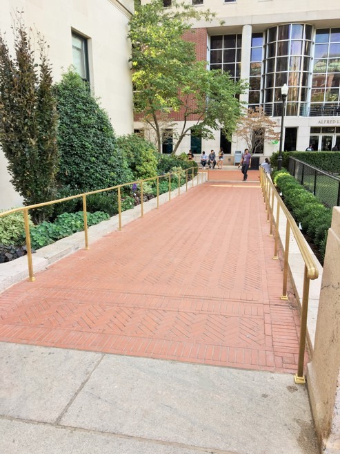 The new, sloping pathway on the west side of the library between Butler Plaza and Lerner Hall. The new, sloping pathway on the west side of the library between Butler Plaza and Lerner Hall.