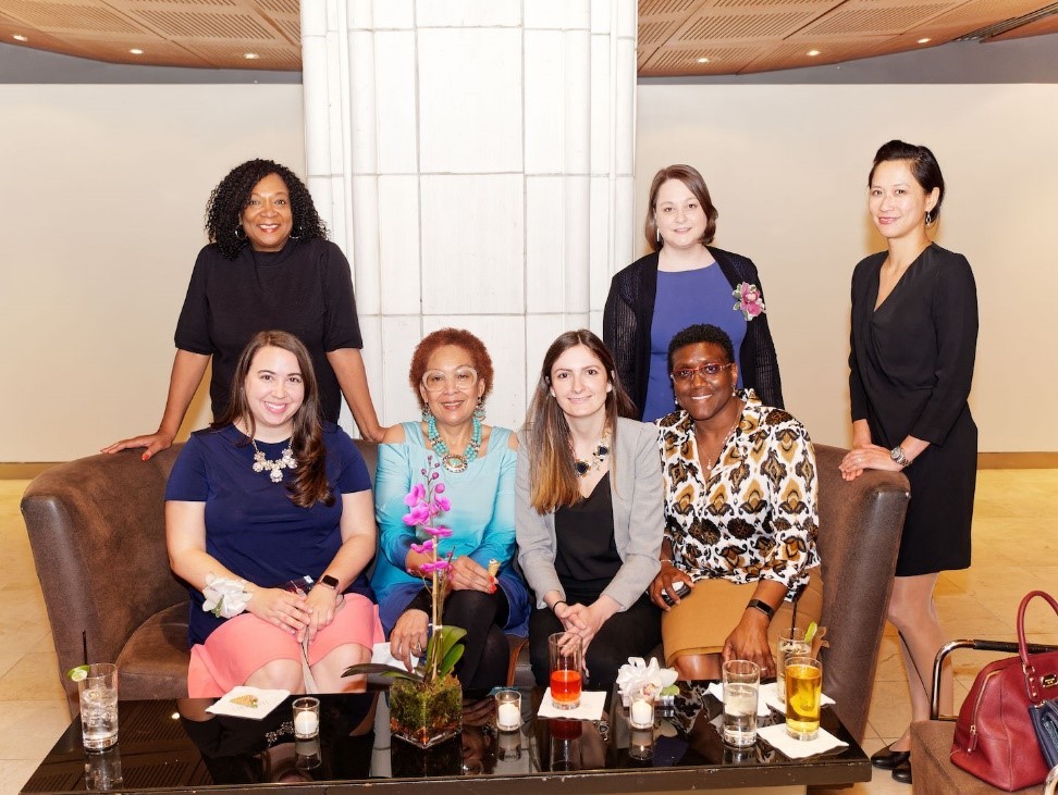 Facilities and Operations team members at the WBC Champion Awards dinner. L to R, Front: Christine Salto, La-Verna Fountain, Arbresha Djonbalic, Pat Lilly; Back: Tanya Pope, Rebecca Lonergan, Geraldine Tan.