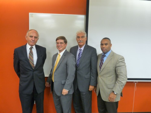 From left: Ray McGuire, General Counsel for Building and Construction Trades Council; Joseph Ienuso, Executive Vice President for Columbia University Facilities; Lou Colletti, President & CEO of Building Trades Employee Association; Paul Viera, President of IDL Communications