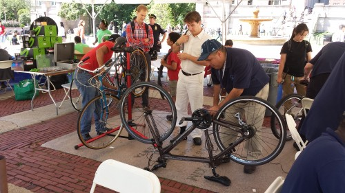 Free bicycle tune-ups, one of the many perks during Columbia's Bike to Campus Day