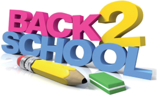 Text graphic that says "Back 2 School" and includes a pencil and eraser.