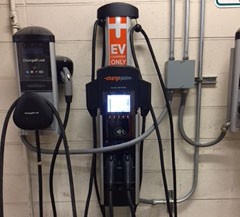 Close-up of EV charging station